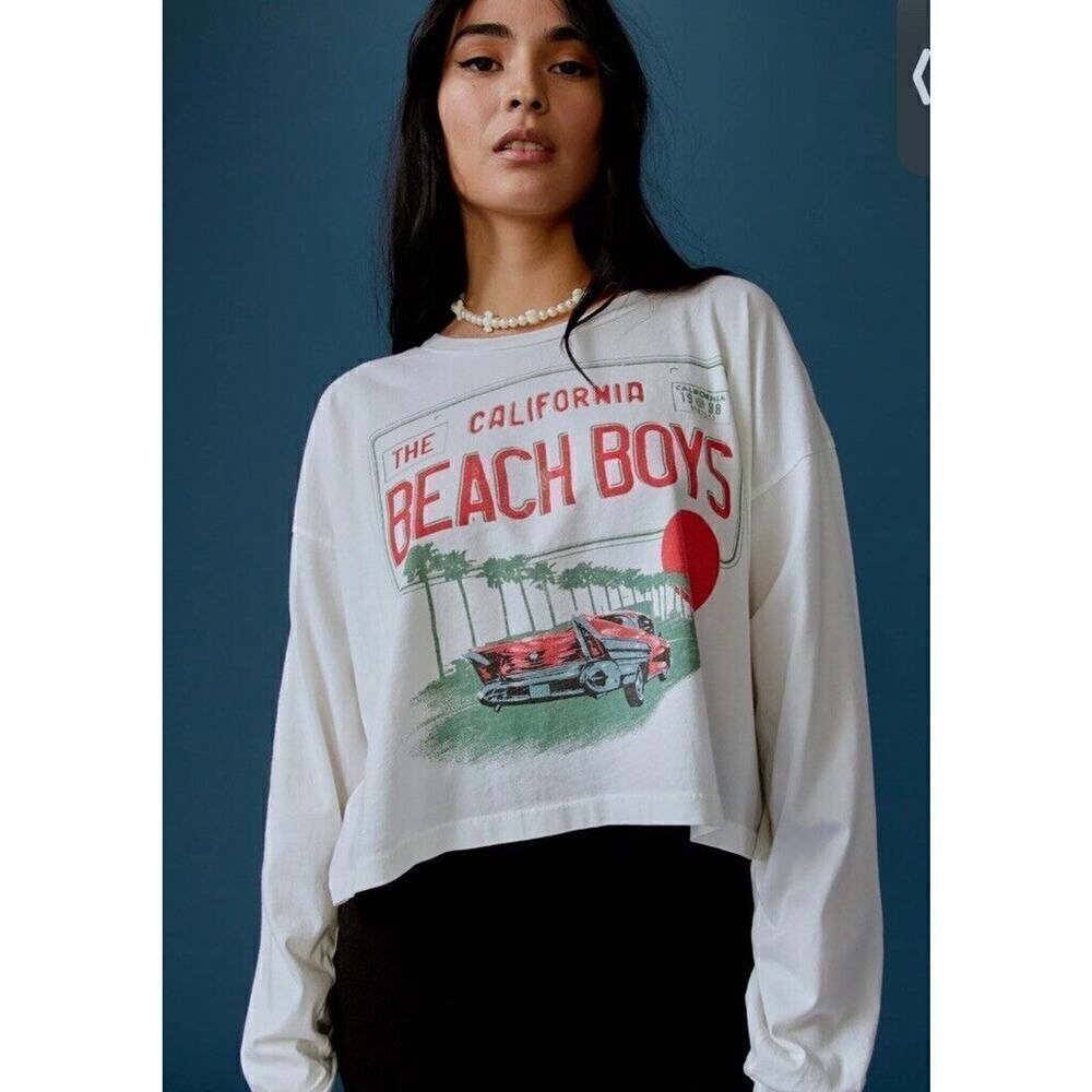 DAYDREAMER Beach Boys License Plate White Long Sleeve Band Tee Shirt Sz S
